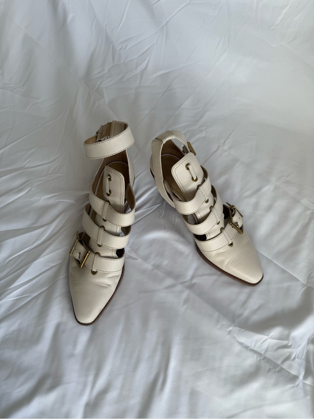 Michael Kors Cream Genuine Leather Strappy Pointed-Toe Heels Size 8.5